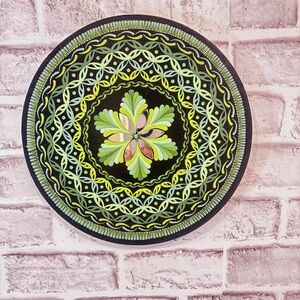 Hand Painted Green Mandala. Spiritual Art with Dot Painting One of a Kind